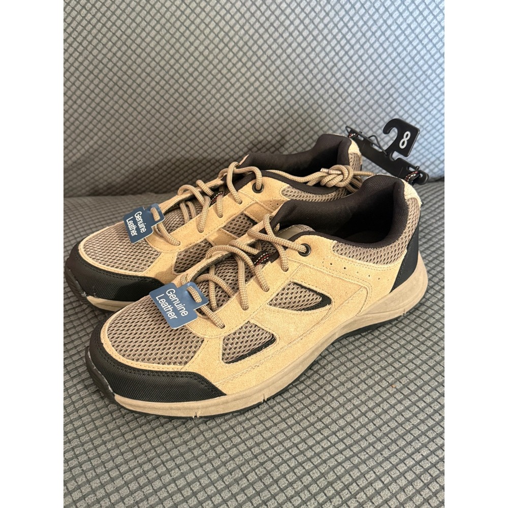 George Mens Tan Leather Mesh Hiking Sneakers Low Top Shoes Size 8 NEW